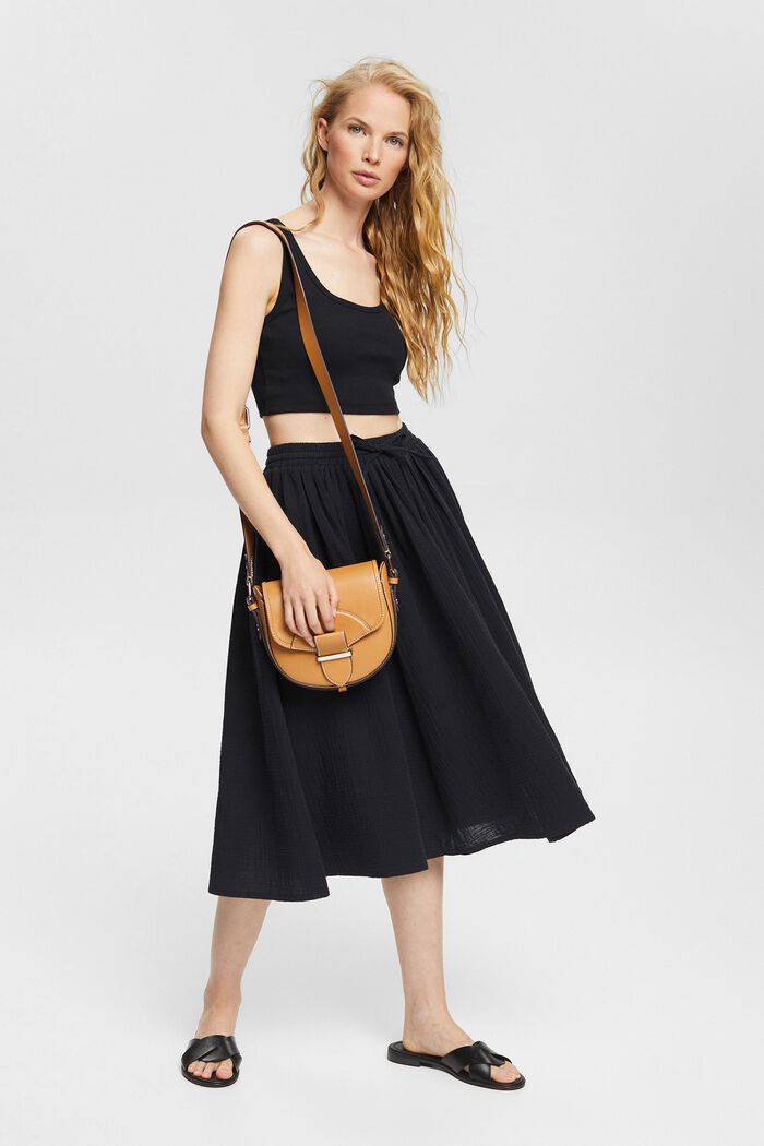 Midi sukně s pomačkaným efektem, BLACK, detail image number 0
