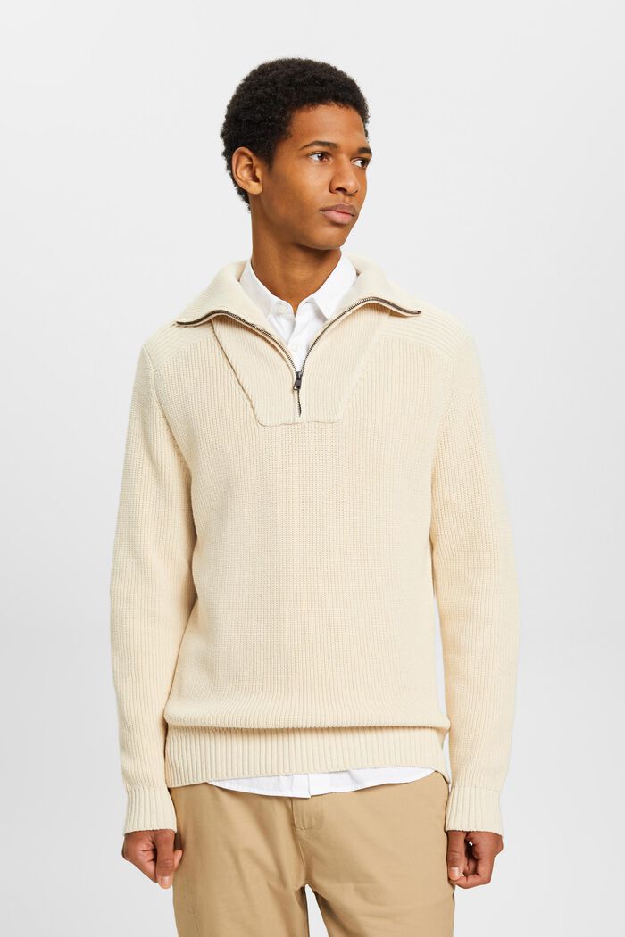 Pletený pulovr s polovičním zipem, LIGHT TAUPE, detail image number 0