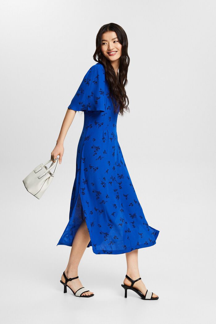 Midi šaty s potiskem a špičatým výstřihem, BRIGHT BLUE, detail image number 5