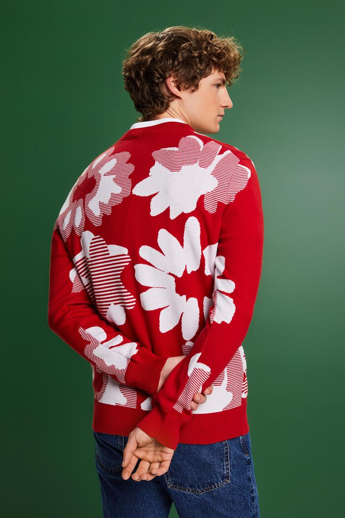 Žakárový pulovr z bavlny, DARK RED, detail image number 2