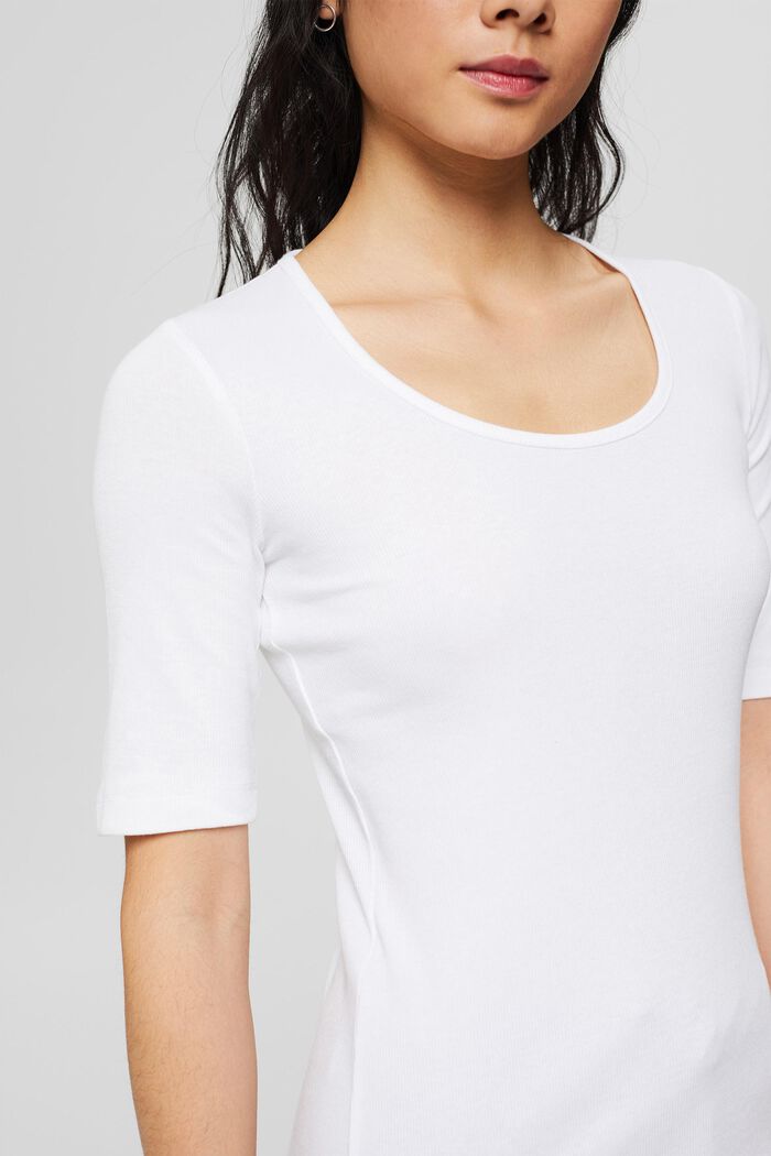 Jemně žebrové tričko ze směsi s bio bavlnou, WHITE, detail image number 0