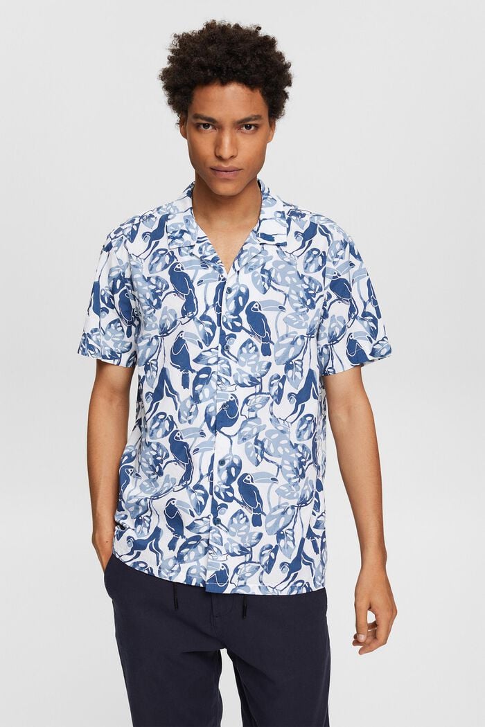 Košile s krátkými rukávy a s tropickým potiskem, 100% bavlna, BLUE, detail image number 1