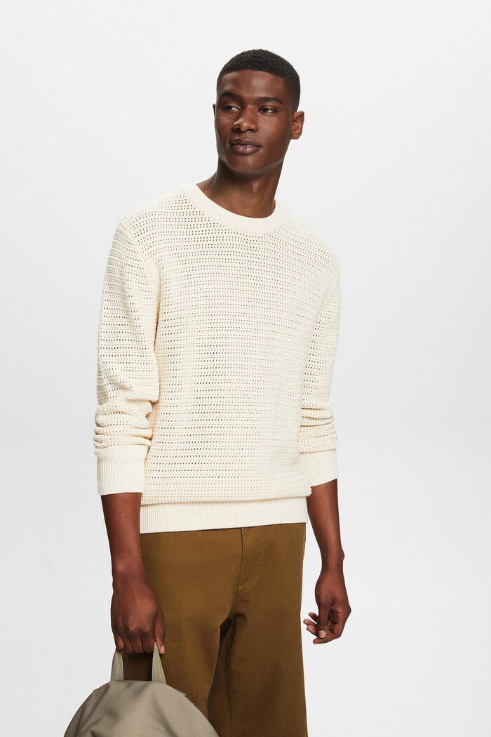 Pletený pulovr, kulatý výstřih a otevřený střih, BEIGE, detail image number 0