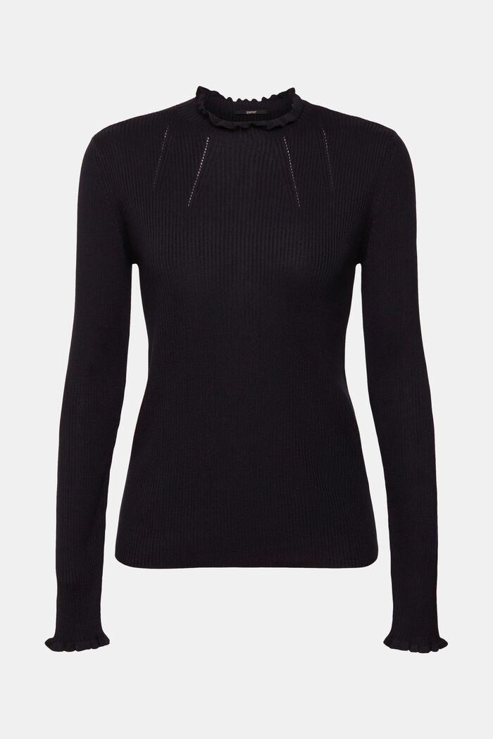 Žebrový pulovr s nařasením, TENCEL™, BLACK, detail image number 2