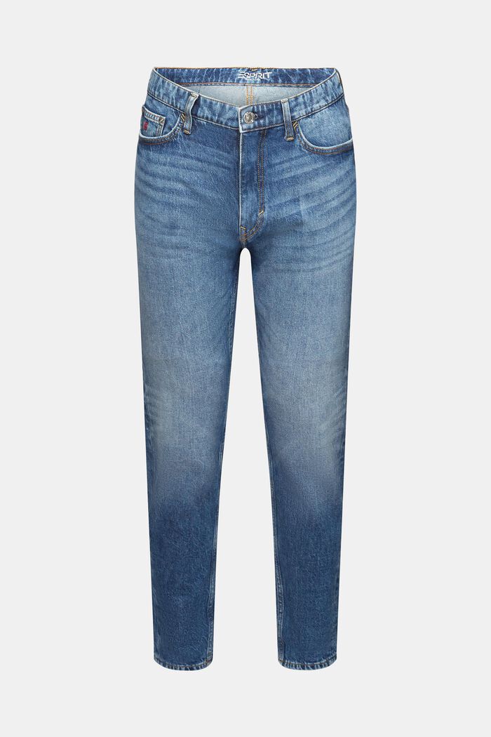 Rovné zužující se džíny se středně vysokým pasem, BLUE MEDIUM WASHED, detail image number 7
