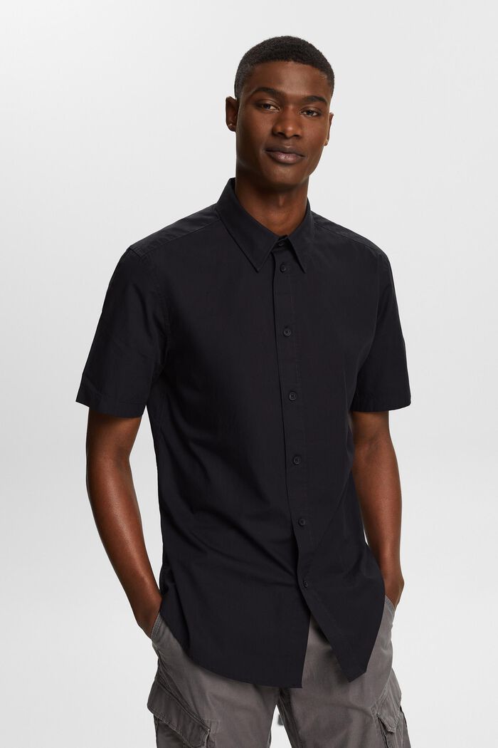 Košile s krátkým rukávem, z bavlněného popelínu, BLACK, detail image number 0