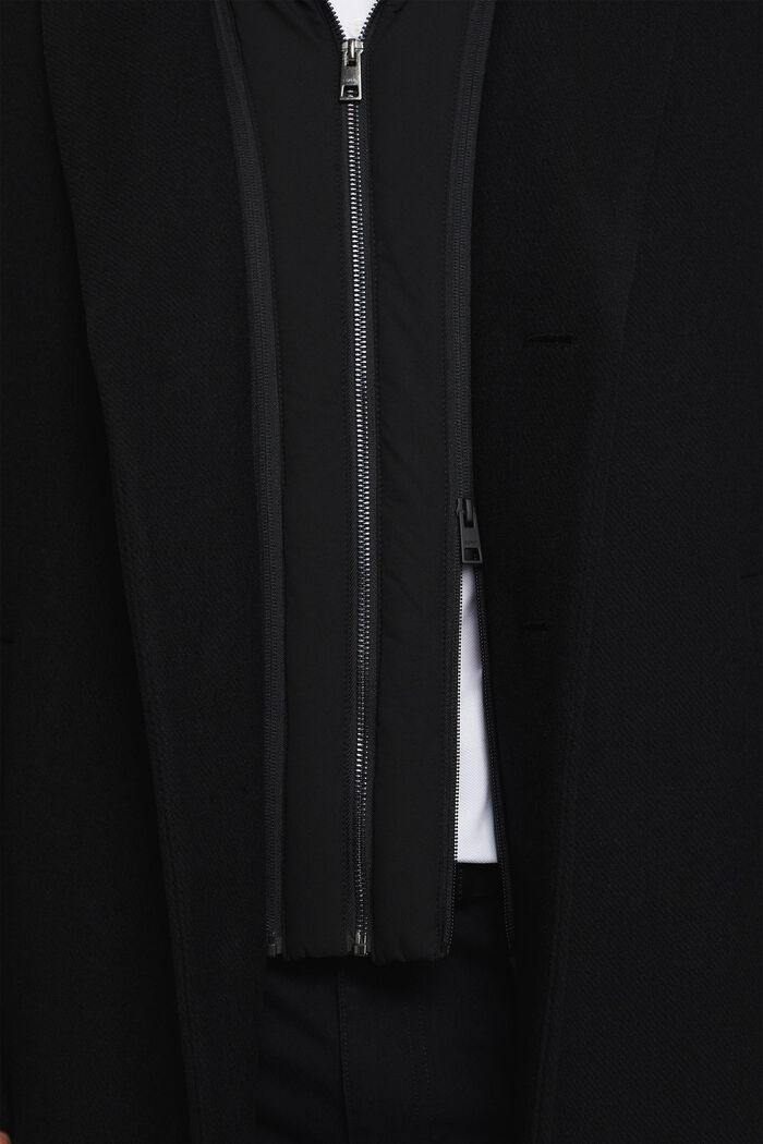 Kabát z vlněné směsi, s odnímatelnou kapucí, BLACK, detail image number 4