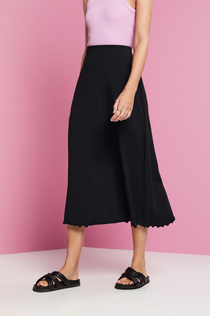 Žerzejová midi sukně, udržitelná bavlna, BLACK, detail image number 0
