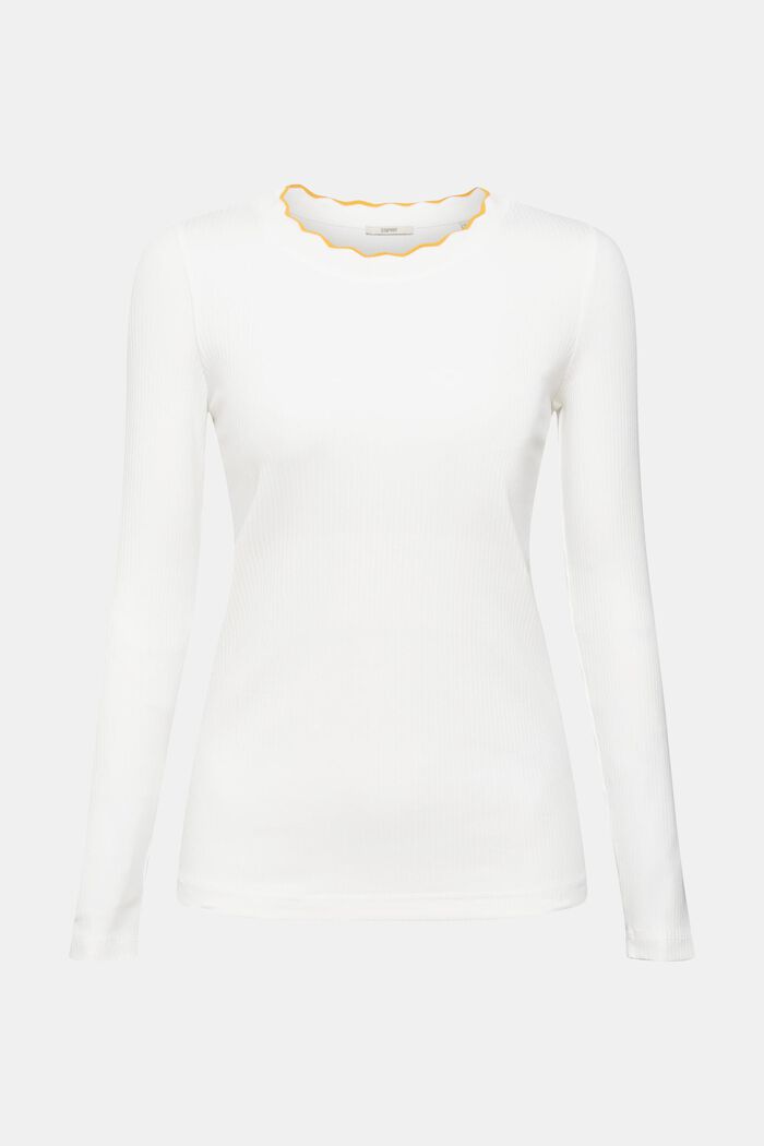 Žebrované tričko s dlouhým rukávem, strečová bavlna, OFF WHITE, detail image number 6
