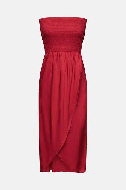 Nařasené tubusové midi šaty, DARK RED, overview