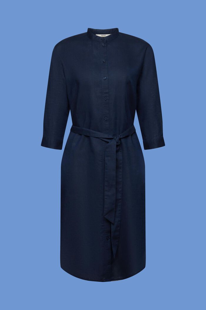 Košilové šaty s opaskem, ze směsi lnu s bavlnou, NAVY, detail image number 6