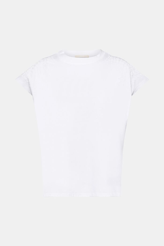 Bavlněné tričko bez rukávů s ozdobnými květy, WHITE, detail image number 6