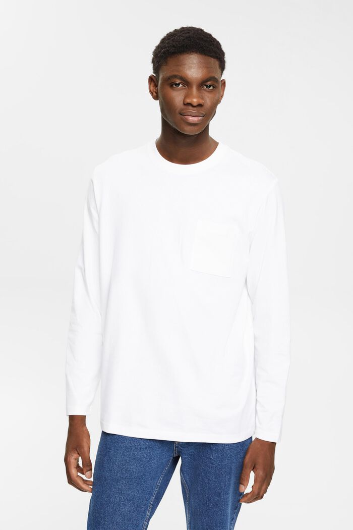 Žerzejové tričko s dlouhým rukávem, 100 % bavlna, WHITE, detail image number 1