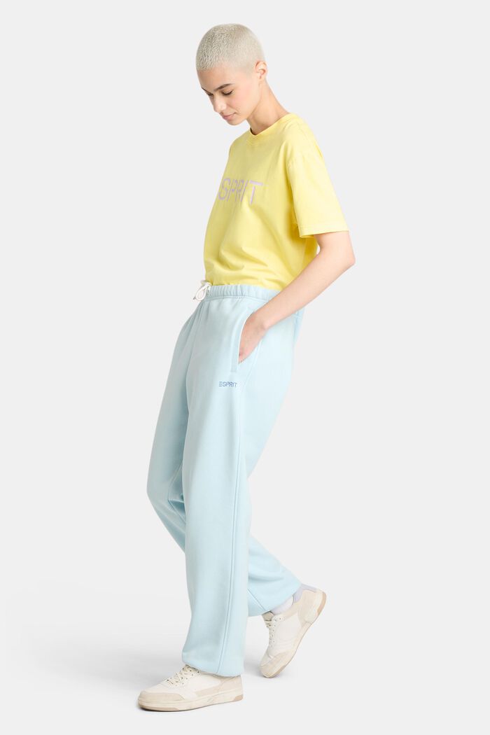 Unisex teplákové flaušové kalhoty s logem, z bavlny, PASTEL BLUE, detail image number 0
