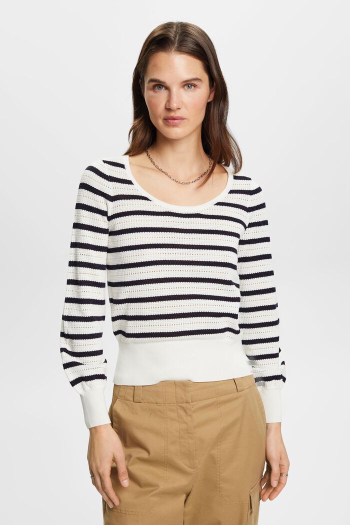 Bavlněný pulovr s dírkovaným vzorem, OFF WHITE, detail image number 0