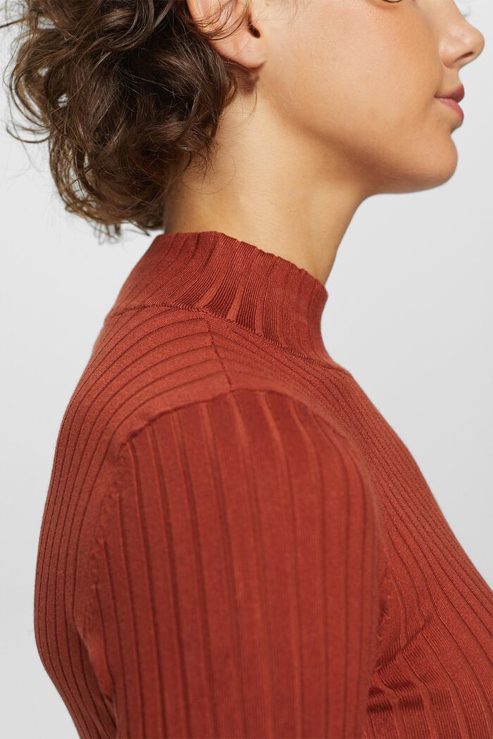 Pruhovaný pulovr z žebrové pleteniny, RUST BROWN, detail image number 3