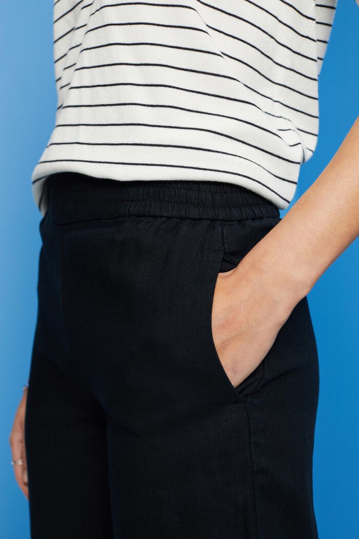 Lněné kalhoty s elastickým pasem, BLACK, detail image number 2