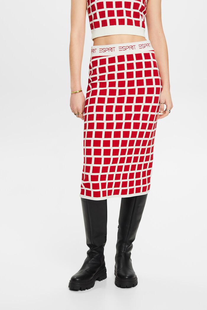 Midi sukně s logem, z žakárové pleteniny, DARK RED, detail image number 0