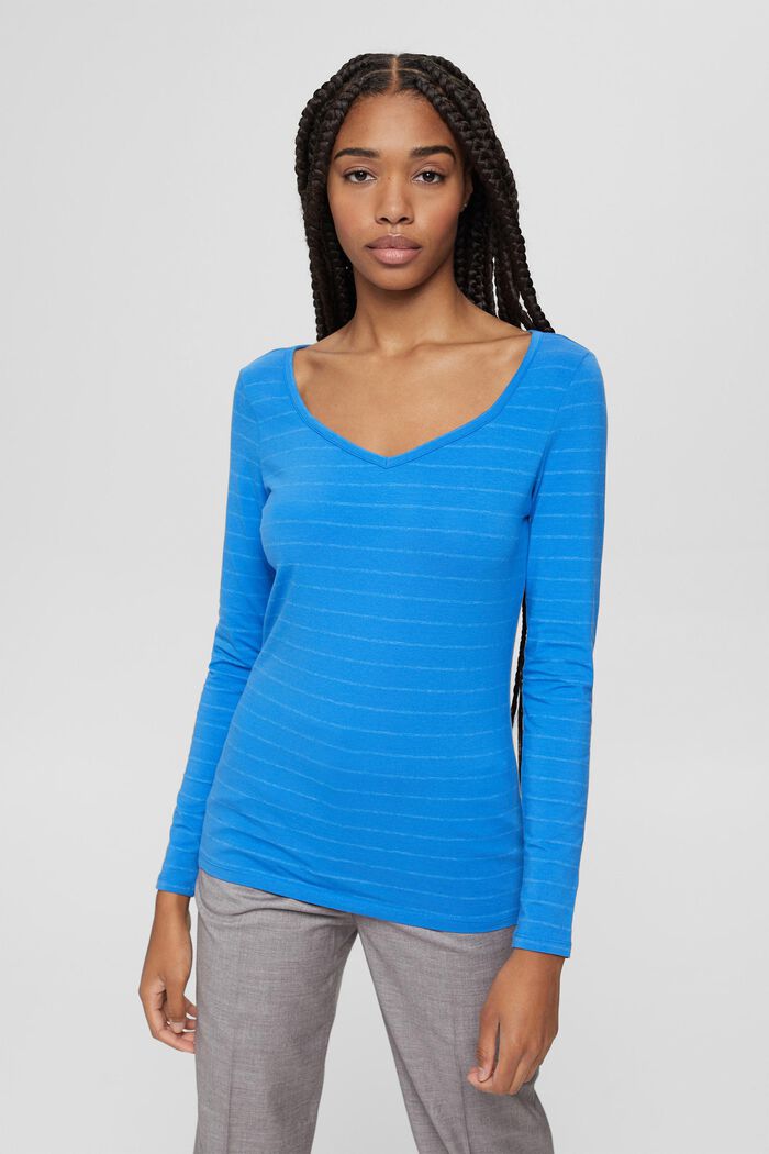 Tričko s dlouhým rukávem a pruhy, směs bio bavlny, BLUE, detail image number 0