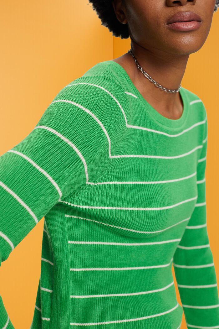 Pruhovaný pletený pulovr z bavlny, GREEN, detail image number 2