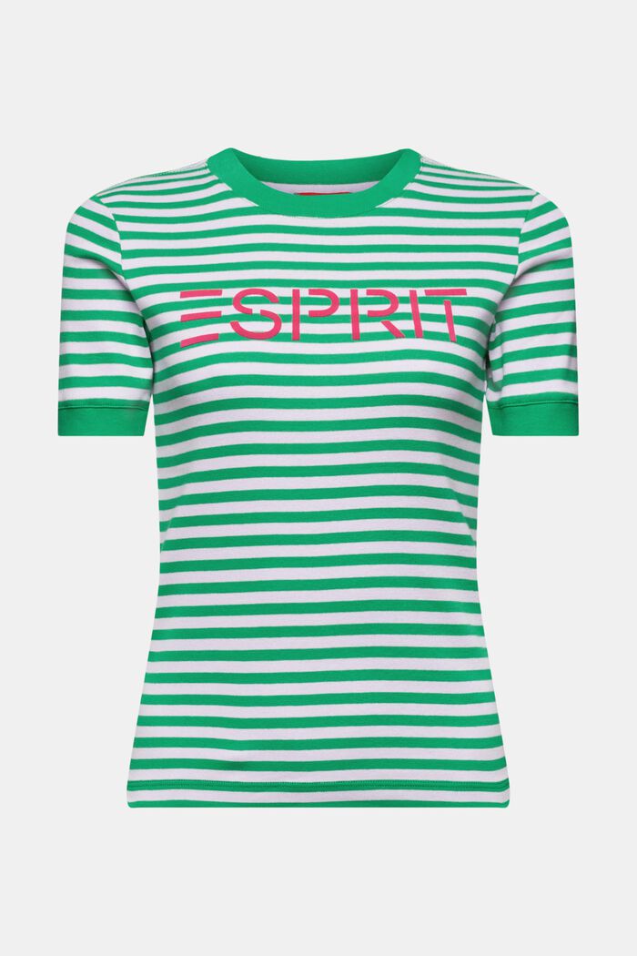 Proužkované bavlněné tričko s potiskem loga, GREEN, detail image number 7