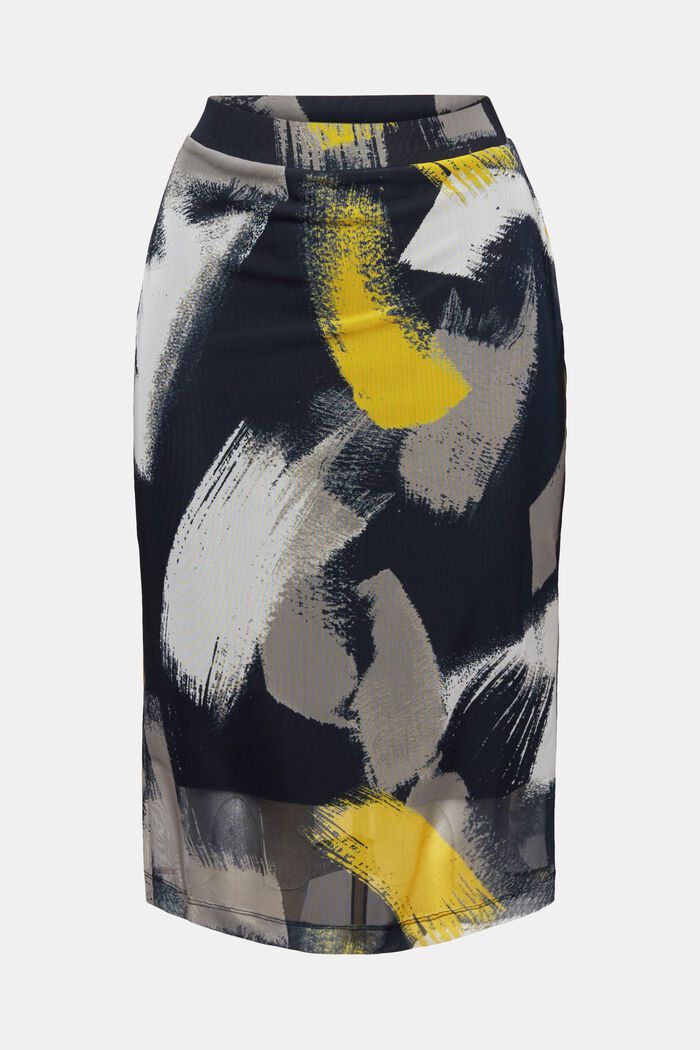 Midi sukně s potiskem, ze síťoviny, BLACK, detail image number 7