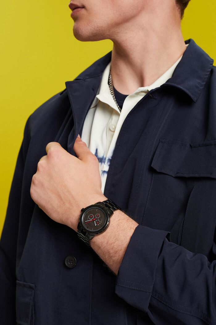 Nerezové hodinky s článkovým náramkem, BLACK, detail image number 2