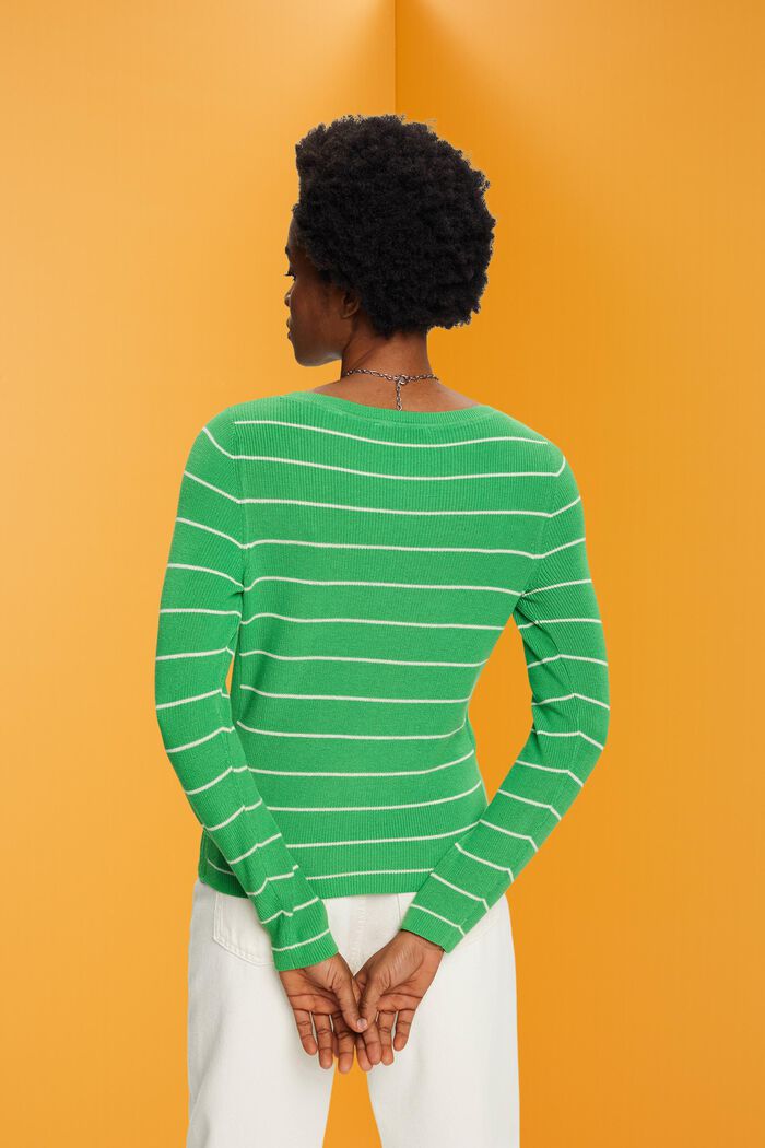Pruhovaný pletený pulovr z bavlny, GREEN, detail image number 3