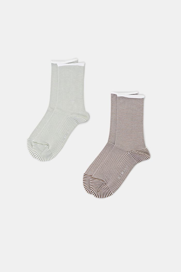 Pruhované ponožky se srolovaným lemem, bio bavlna, GREEN/BROWN, detail image number 0