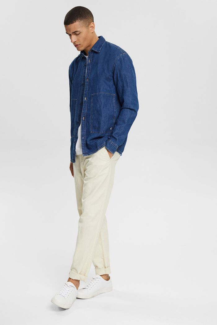 Se lnem: džínová košile s kapsami, BLUE MEDIUM WASHED, detail image number 1