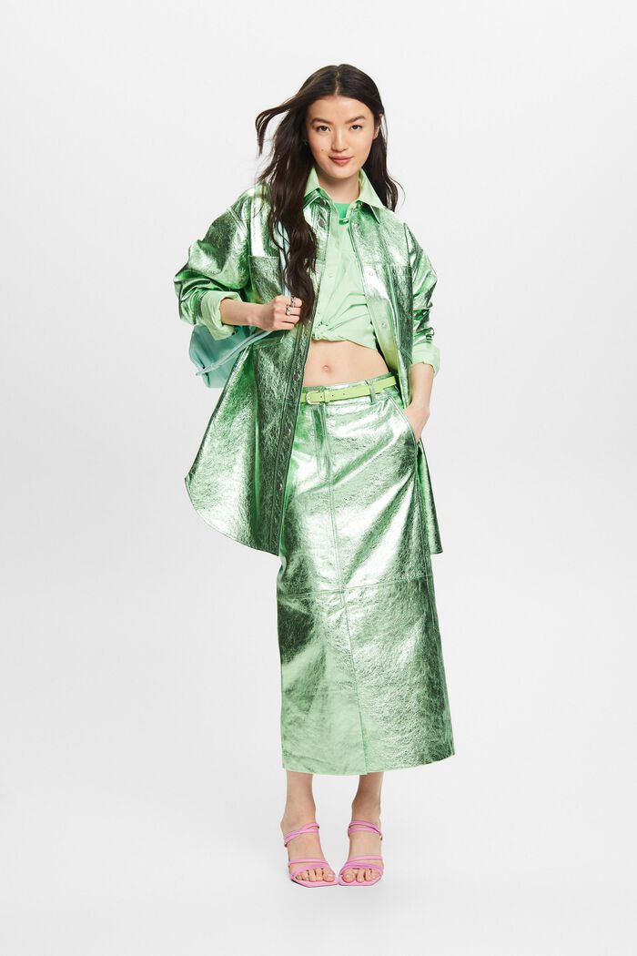 Metalická kožená sukně s povrchovou úpravou, LIGHT AQUA GREEN, detail image number 1