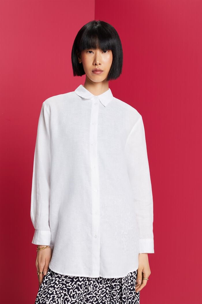 Košile ze lnu s bavlnou, WHITE, detail image number 0