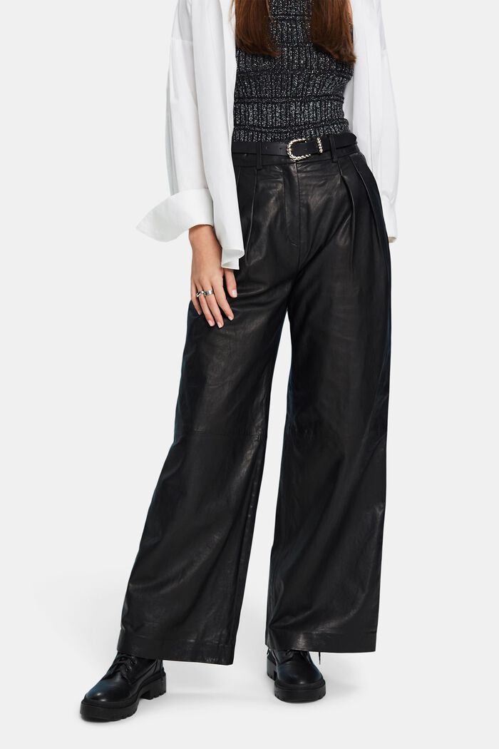 Kožené kalhoty se širokými nohavicemi, BLACK, detail image number 0