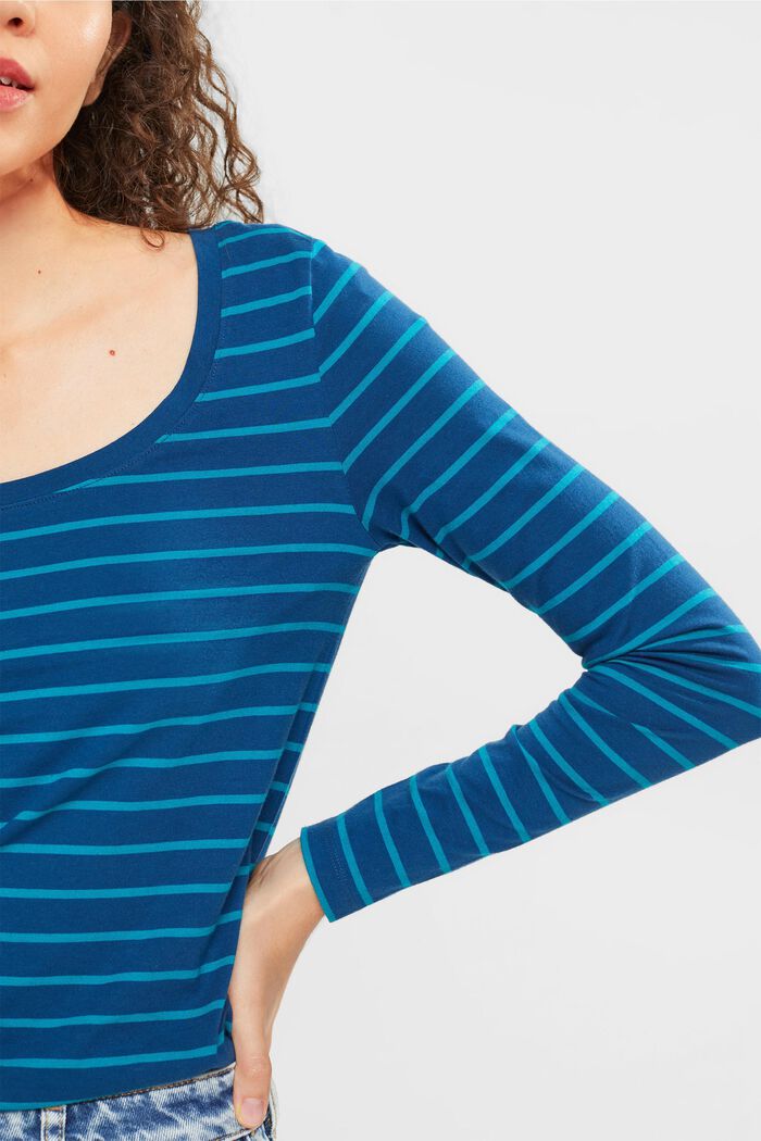 Tričko s dlouhým rukávem a pruhovaným vzorem, PETROL BLUE, detail image number 0