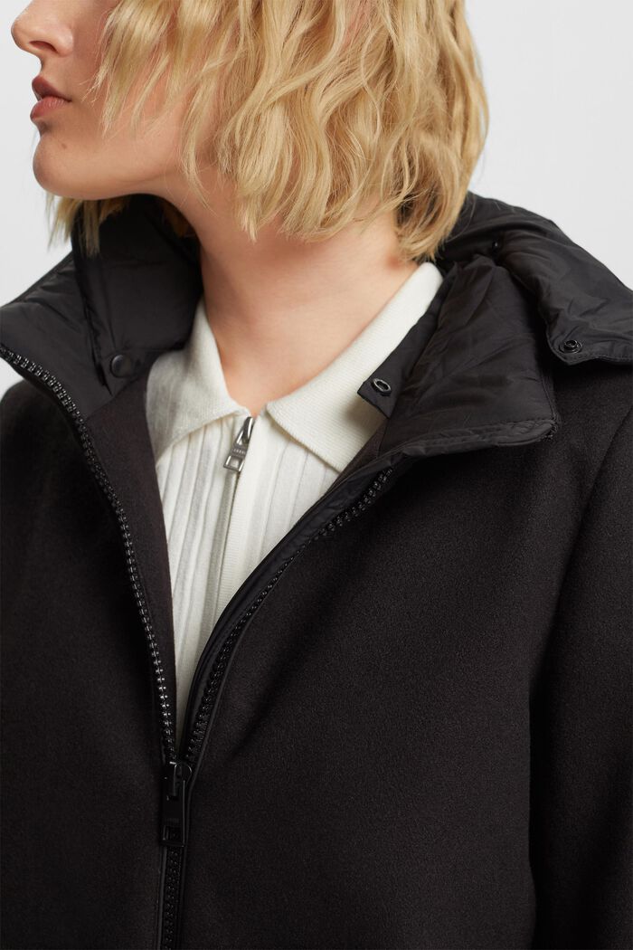 Kabát s kapucí ze směsového materiálu, BLACK, detail image number 2