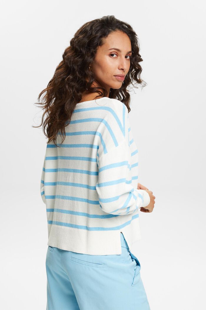 Pruhovaný pulovr ze směsi bavlny a lnu, OFF WHITE, detail image number 2