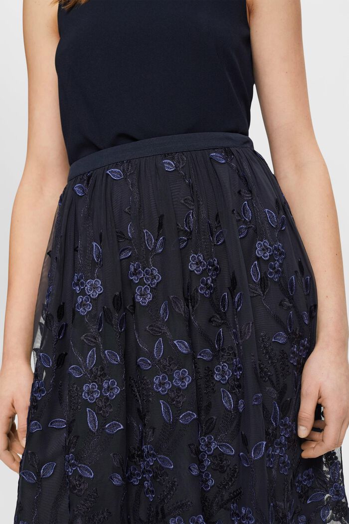 Krajková midi sukně s květinovou výšivkou, NAVY, detail image number 2