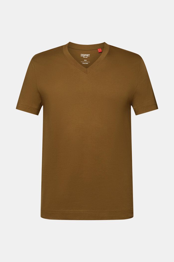 Žerzejové tričko se špičatým výstřihem, 100% bavlna, DARK KHAKI, detail image number 6