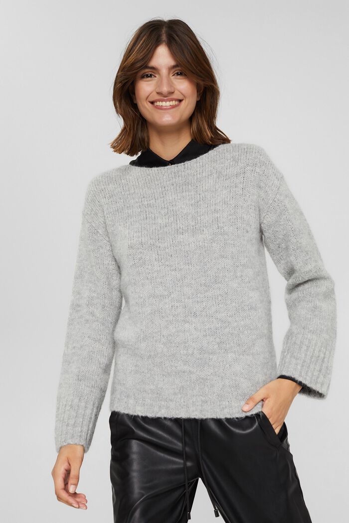S vlnou/alpakou: měkký pulovr s lodičkovým výstřihem, LIGHT GREY, detail image number 0