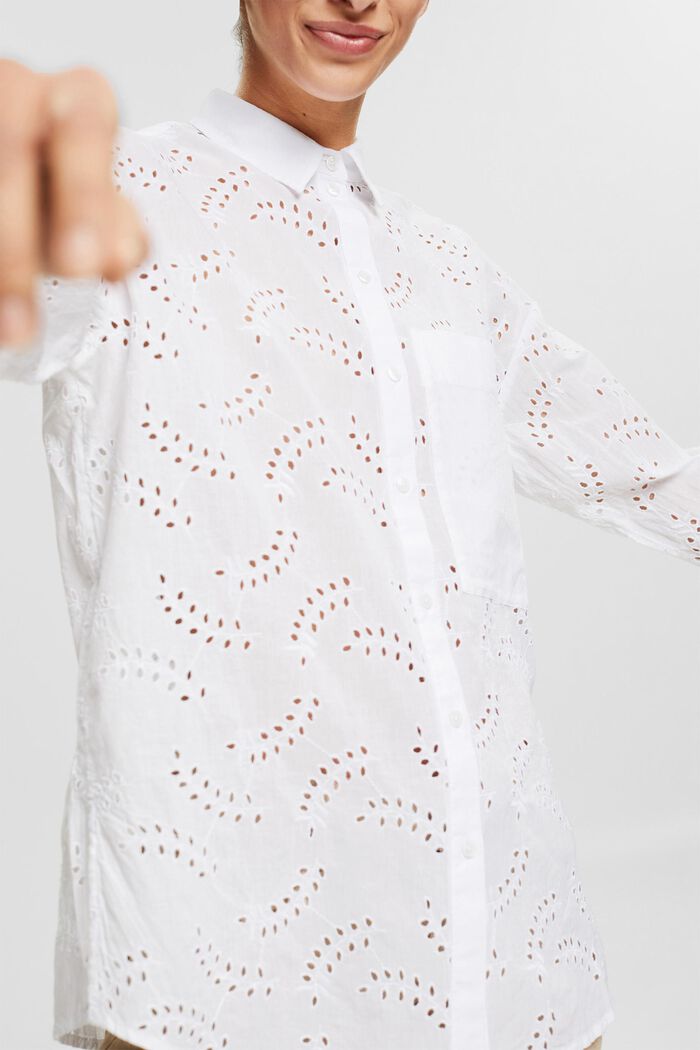 Košilová halenka s dírkovou krajkou, WHITE, detail image number 2