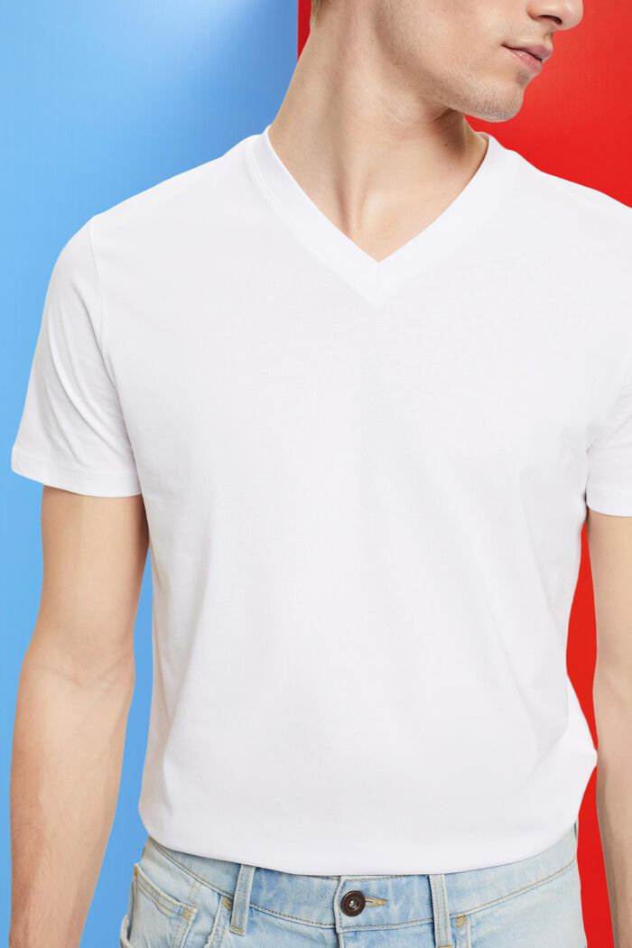 Bavlněné tričko Slim Fit se špičatým výstřihem, WHITE, detail image number 2