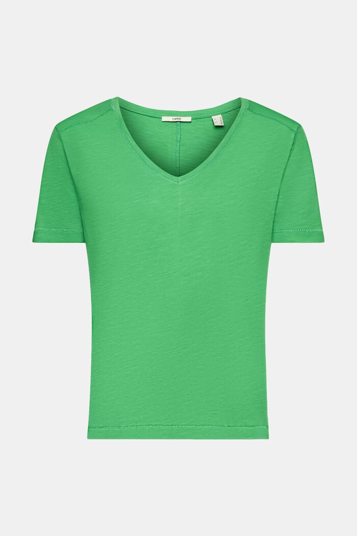Bavlněné tričko s výstřihem do V a ozdobným prošíváním, GREEN, detail image number 6
