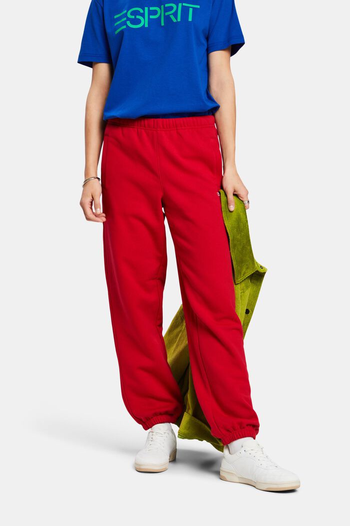 Unisex teplákové flaušové kalhoty s logem, z bavlny, RED, detail image number 0