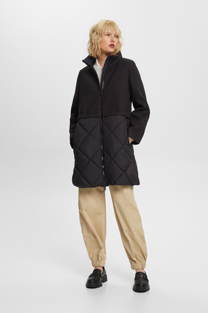 Kabát s kapucí ze směsového materiálu, BLACK, detail image number 1