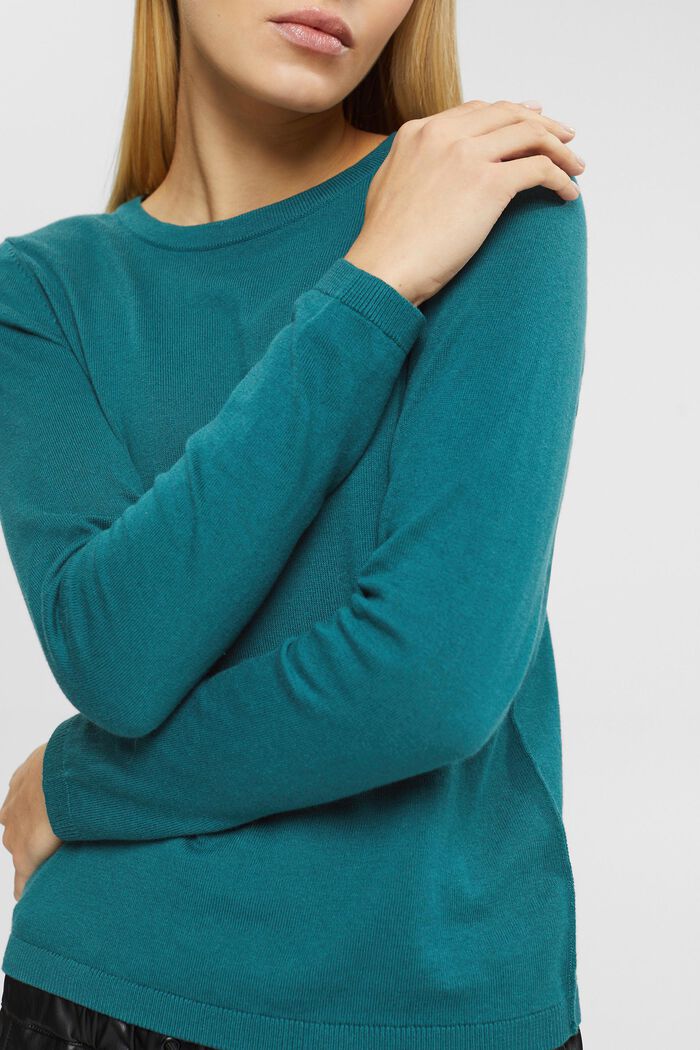 Basic pulovr s kulatým výstřihem, TEAL GREEN, detail image number 0