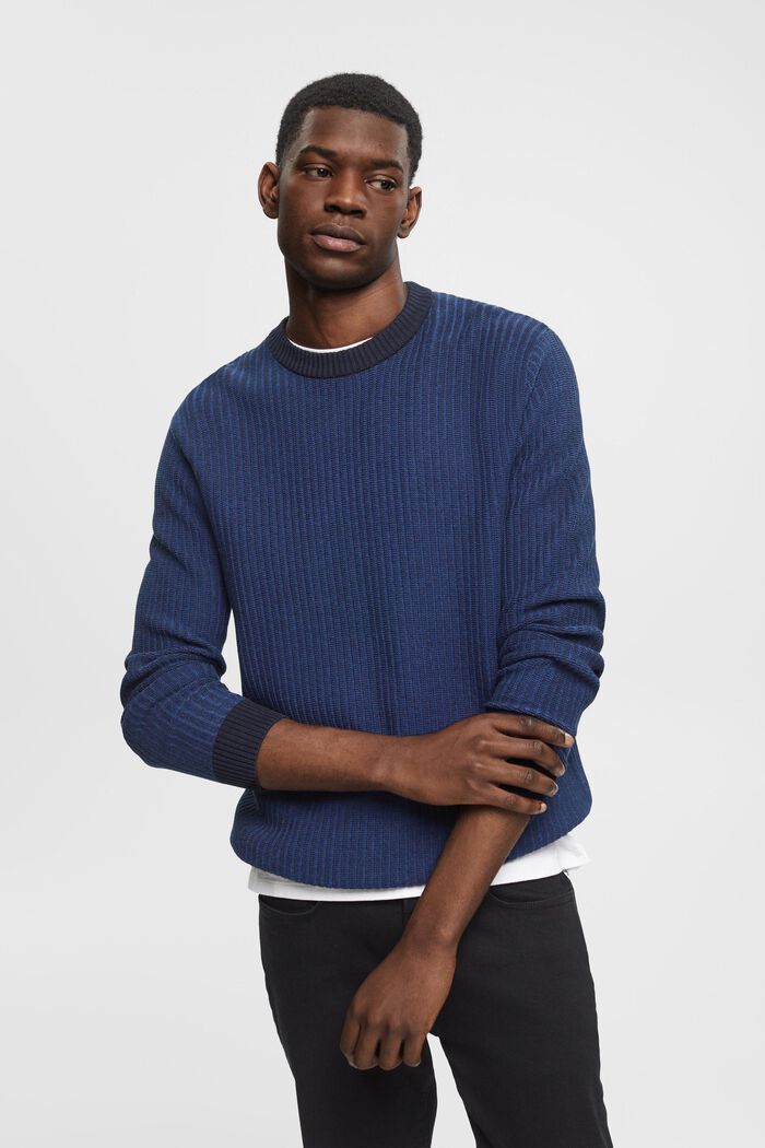 Dvoubarevný pulovr z žebrové pleteniny, NAVY, detail image number 0