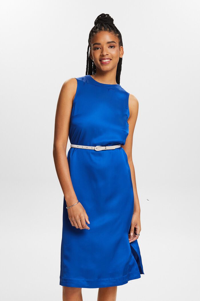 Saténové pouzdrové šaty bez rukávů, BRIGHT BLUE, detail image number 0