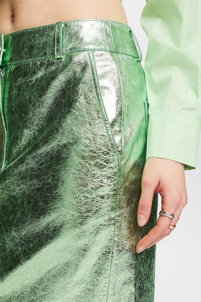 Metalická kožená sukně s povrchovou úpravou, LIGHT AQUA GREEN, detail image number 4