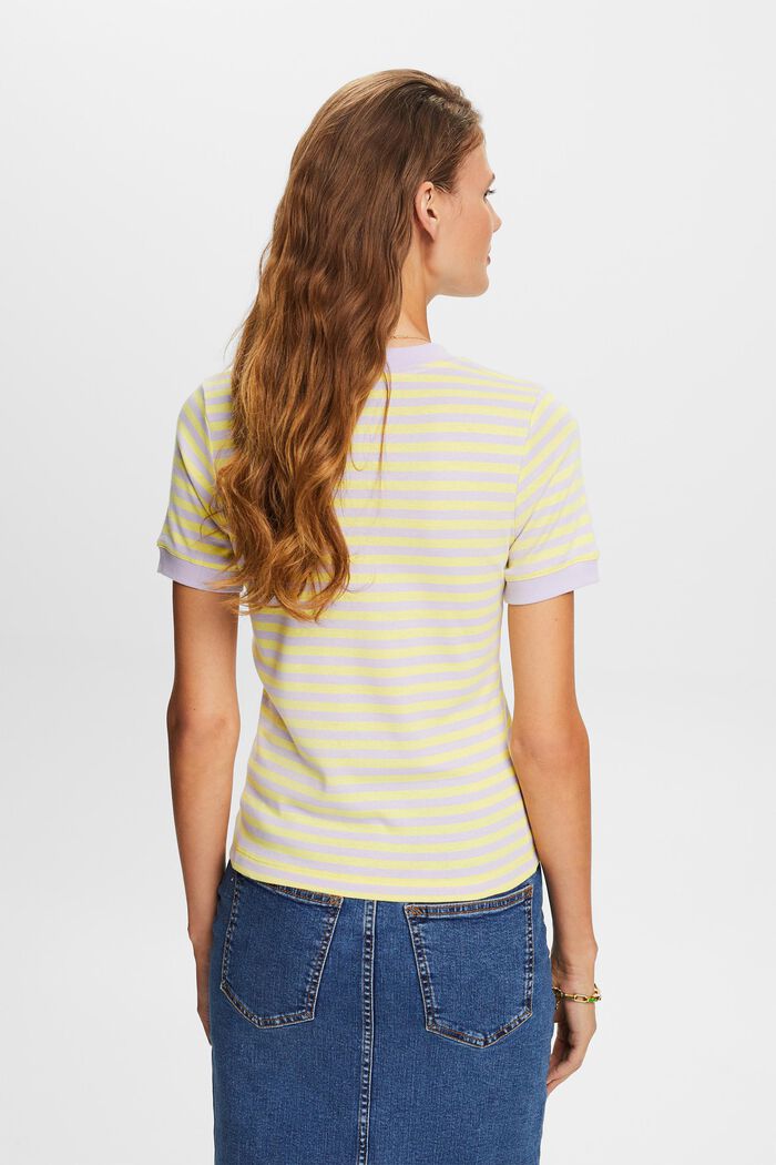 Proužkované bavlněné tričko s potiskem loga, PASTEL YELLOW, detail image number 3