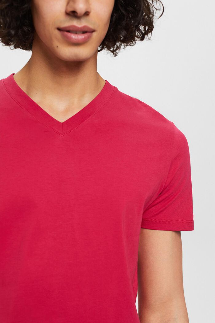 Bavlněné tričko Slim Fit se špičatým výstřihem, DARK PINK, detail image number 2